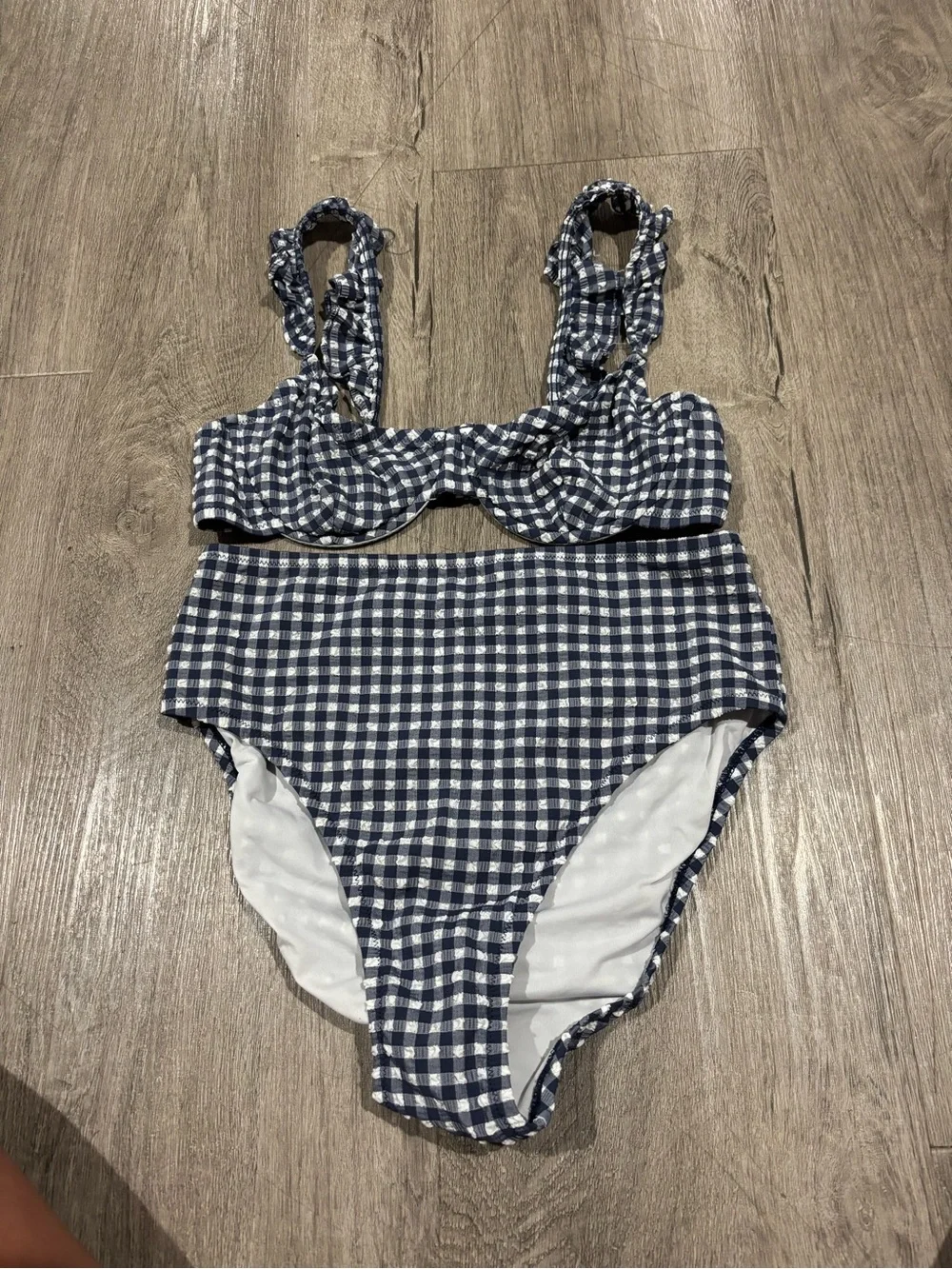 J. Crew High Cut Waist & Top Bikini Set In Gingham Size XS
